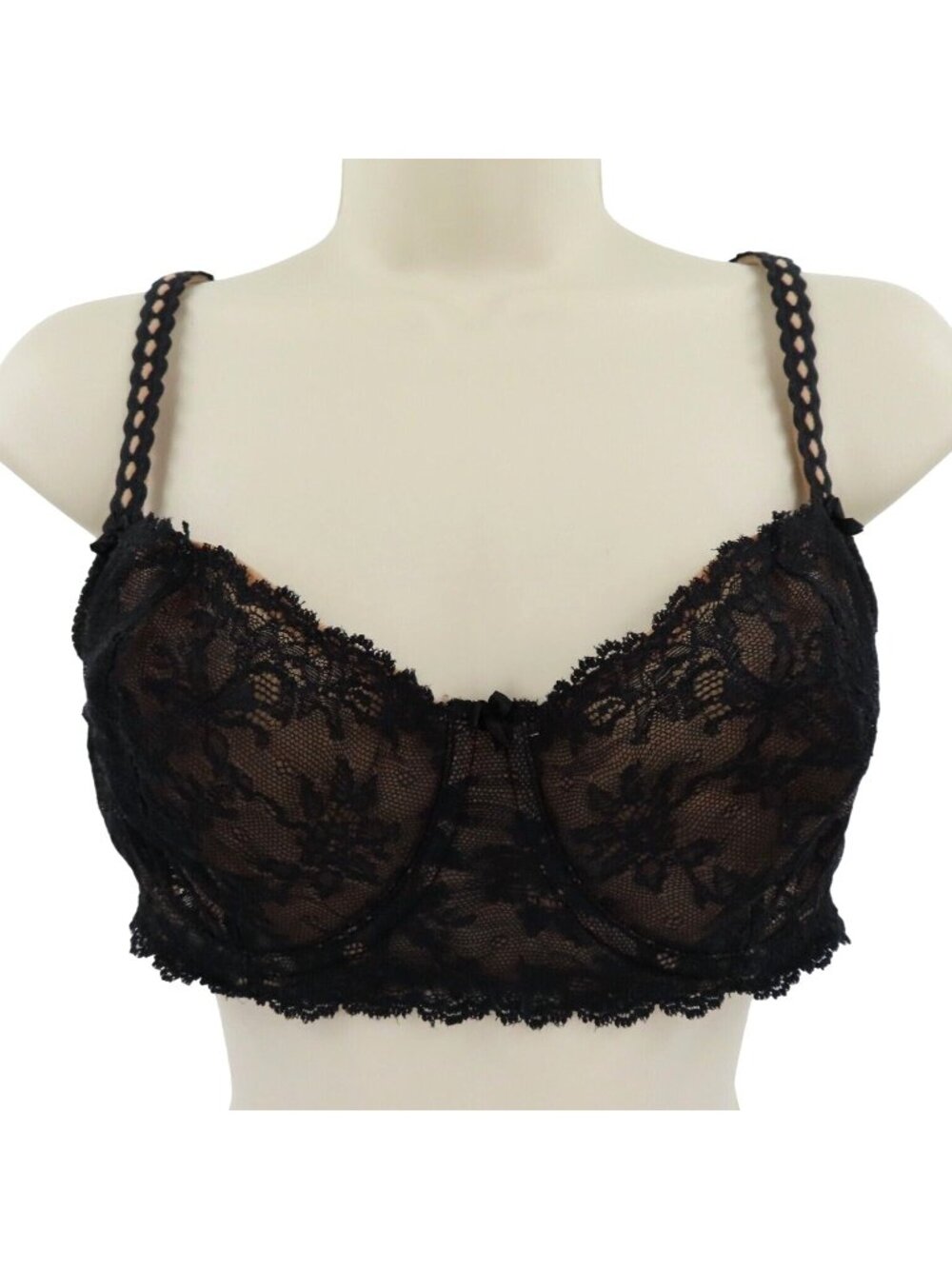 VTG Victorias Secret 34D Bra Black Beige Floral Flower Lace Underwired 2002 Y2K